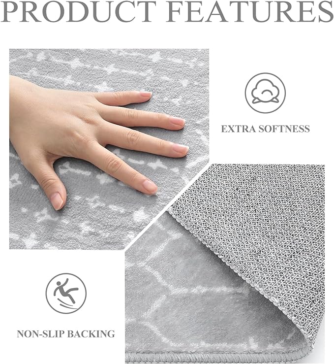 Lahome Moroccan Round Rugs 6Ft Washable Circle Area Rug for Living Room Grey Non-Slip Stain Resistant Dining Room Rug Large Circle Rug, Modern Geometric Print Indoor Round for Bedroom Entryway
