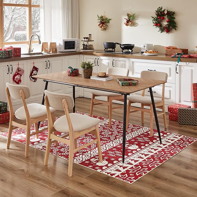 WITSHOCK Christmas Area Rugs for Living Room: 5x7 Stain Resistant Non-Slip Washable Red Snowflake Christmas Carpet, Soft Dining Room Bedroom Rugs, Indoor Decor for Home, Holiday
