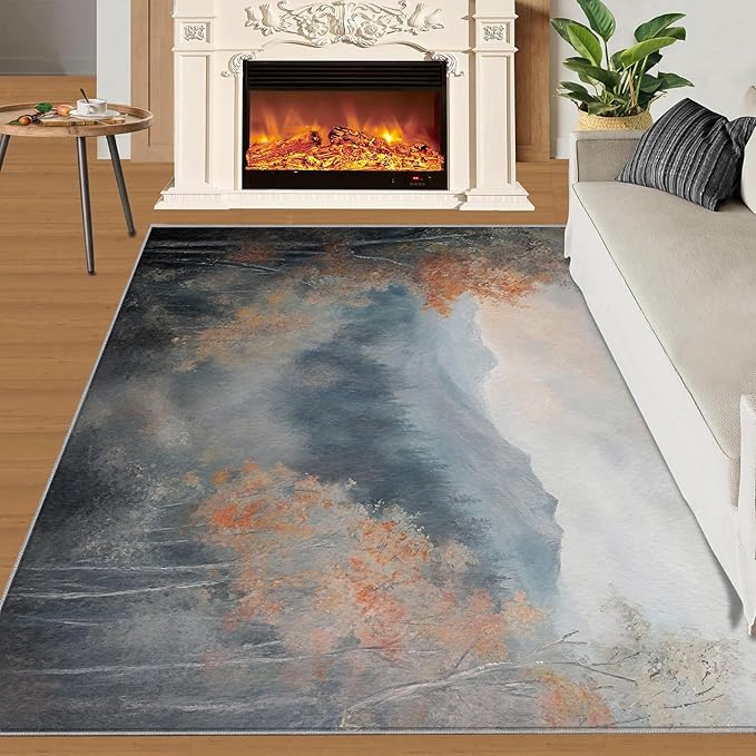3x5 Autumn Forest Dorm Rug - Mountain Scenery Small Rugs for Bedroom, Oriental Charm Area Rug Washable Non Slip for Bedroom Kitchen Living Room Entryway