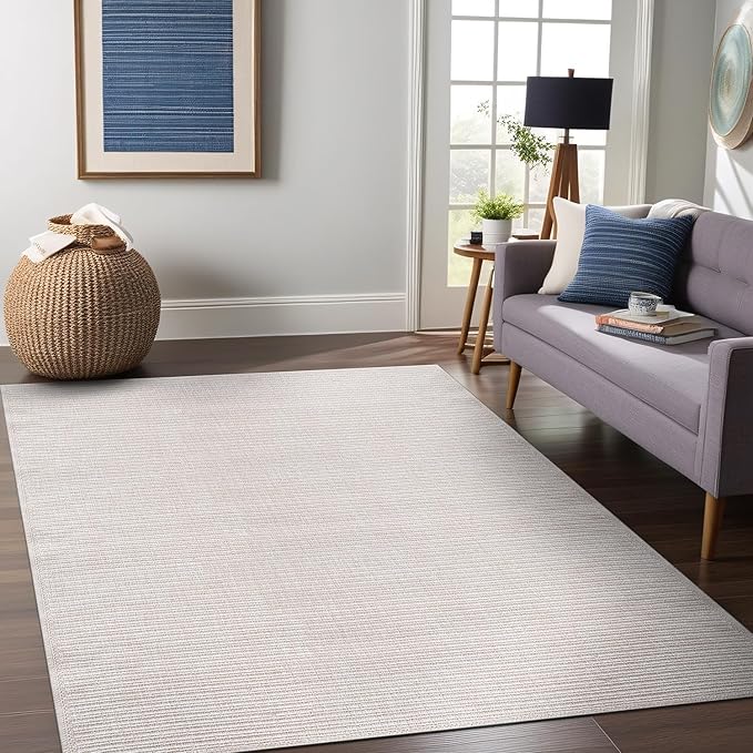 Beverly Rug Easy Jute Off White Rug 8x10 Solid Washable Durable Outdoor Indoor Area Rugs for Living Dining Room Patio Office Stain Resistant Non Shedding Casual Indoor Outside Carpet 8 x 10 Off-White