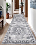 LUMI Runner Rug 3x7, Washable Non-Slip Hallway Throw Rugs, Long Soft Thin Vintage Oriental Kitchen Mats, Low-Pile Indoor Kitchen Entryway Area Rug, Dusty Blue