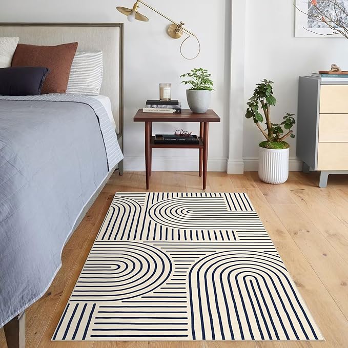 3x5 Washable Area Rug - Small Entryway Rug Indigo Non-Slip Abstract Rainbow Kitchen Rugs Modern Boho Carpet Throw Rugs for Living Room Bedroom Bathroom Dorm Nursery Room Home Decor