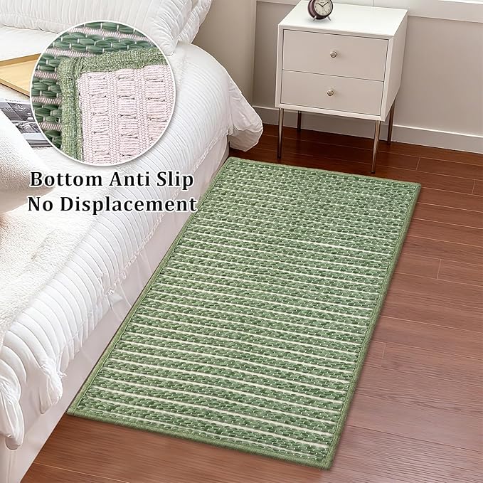 Sage Green Bathroom Rugs,24"x36"Non Slip Braided Vintage Bath Mat for Bathroom Floor Washable Boho Luxury Bath Rug for Tub Soft Absorbent Shower Sink Mat