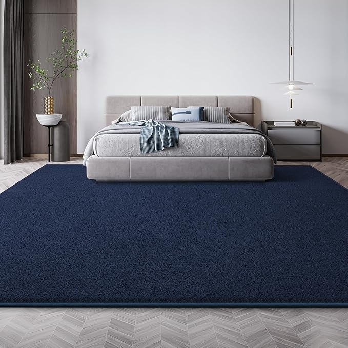 Area Rugs for Bedroom Living Room, Navy Blue 4x6 Thickened Memory Foam Washable Rugs, Modern Non-Slip Ultra Soft Minimalist Solid Indoor Carpets for Boys Girls Nursery Room Décor