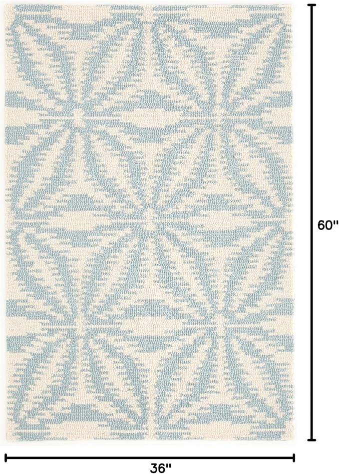 Dash & Albert Aster Sky Hand Micro Hooked Wool Rug, 3 X 5 Feet, Blue Geometric Pattern