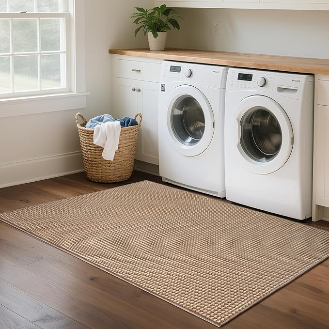 Boho 3x5 ft Washable Area Rug Entryway Runner for Kitchen, Non Slip Woven Hallway Rugs Kitchen Mats for Floor Hall Rug Indoor Door Mat Carpet for Backdoor Bedroom Living Room, Easy Clean, Brown