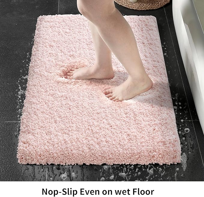 Pink Bathroom Rug 24x36 Non Slip Fluffy Bath Mat for Bathroom Floor Washable Plush Luxury Bath Rug for Tub Soft Shaggy Absorbent Shower Sink Mat