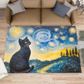 Black Cat Rugs for Bedroom - 3x5 Area Rug - Starry Sky Countryside Rugs for Living Room, Vintage Oil Painting Art Rug, Washable Home Decor Carpet