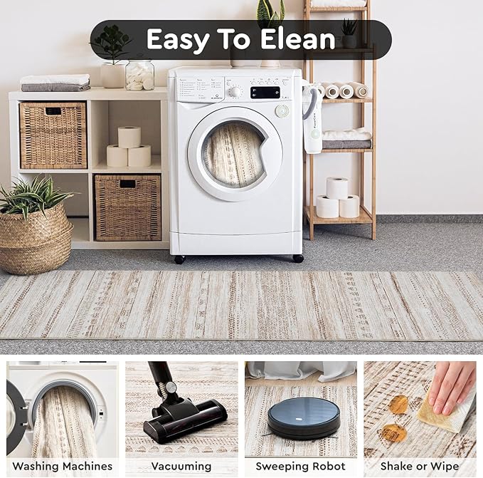 2x8 Runner Rug Machine Washable Non Slip Area Rug Distressed Neutral Moroccan Boho Rug Ultra Soft Floor Runners for Hallways for Entryway Laundry Room Kitchen, Brown