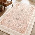 Phantoscope Washable Area Rug 5'x7' Non-Slip, Vintage Neutral Rugs for Living Room, Bedroom, Dining Room, Distressed Boho Floral Medallion Pattern, Low-Pile Foldable Floor Carpet, Soft Pink/Beige