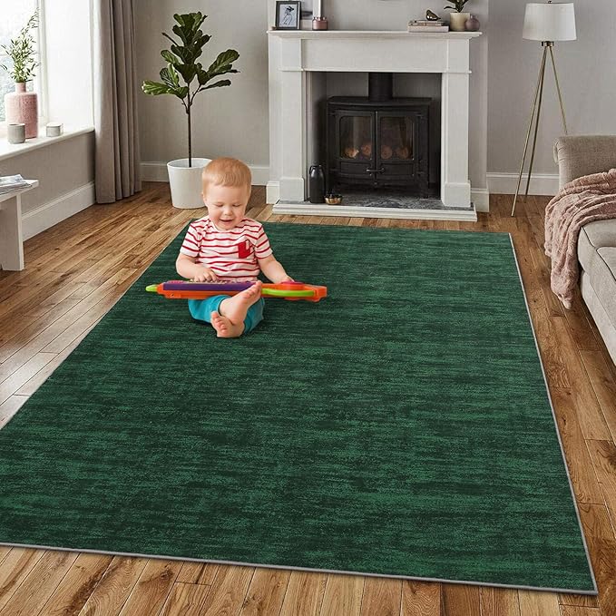 RUGSREAL Modern Area Rug 4x6 Rug for Bedroom Indoor Non-Slip Solid Color Area Rug Washable Contemporary Area Rugs Throw Floor Carpet for Bedroom Living Room Kitchen, Dark Green
