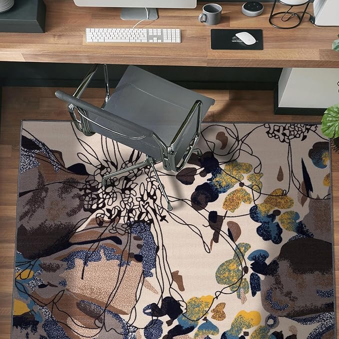 Rugshop Cream Bright Flowers Non Slip Non-Shedding Area Rug for Bedroom, Study and Living Room, 4' x 6'