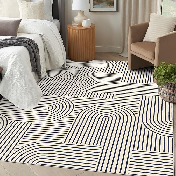 6x9 Area Rug for Living Room - Large Abstract Washable Rugs for Bedroom Non-Slip Indigo Dining Room Rug Rainbow Low-Pile Carpet Soft Modern Rug for Office Classroom Nursery Room