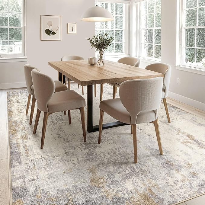 6x9 Area Rug Living Room Rugs - Washable Neutral Modern Abstract Soft Thin Rug Indoor Floor No Slip Rug Carpet for Bedroom Under Dining Table Home Office Decor - Light Brown/Gray