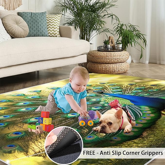 Peacock Rug 5x8-5x8 Rug, Wonderful Peacock Area Rugs for Bedroom, Nature Rugs for Living Room, Modern Style Washable Mat, Aesthetics Carpet - Peafowl Home Decor & Gifts