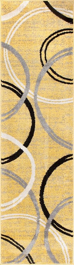 Rugshop Wavy Circles Design Runner Rug, Fade-Resistant Carpet for Hallway, Entryway, or Kitchen, Yellow, 2' x 7'2"