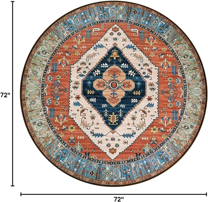 Lahome Ultra-Thin Round Rugs - 6ft Washable Round Area Rugs for Living Room Non-Slip Throw Circle Rugs for Bedroom Dining Room Rug, Non-Shedding Office Rug Oriental Round Carpet for Bedroom Kitchen