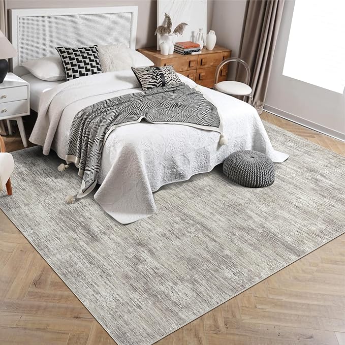 RUGSREAL Bedroom Area Rug 4x6 Modern Abstract Area Rug Stain Resistant Small Living Room Rug Contemporary Dining Room Rug Non-Slip Solid Rug Aesthetic Accent Floor Carpet for Kitchen Office, Taupe