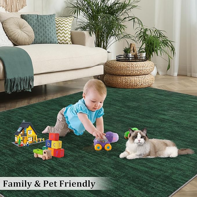 RUGSREAL 5x7 Living Room Area Rugs Modern Solid Color Area Rug Non-Slip Floor Carpet Indoor Washable Dining Room Contemporary Area Rug for Bedroom Kitchen Home Office, Dark Green