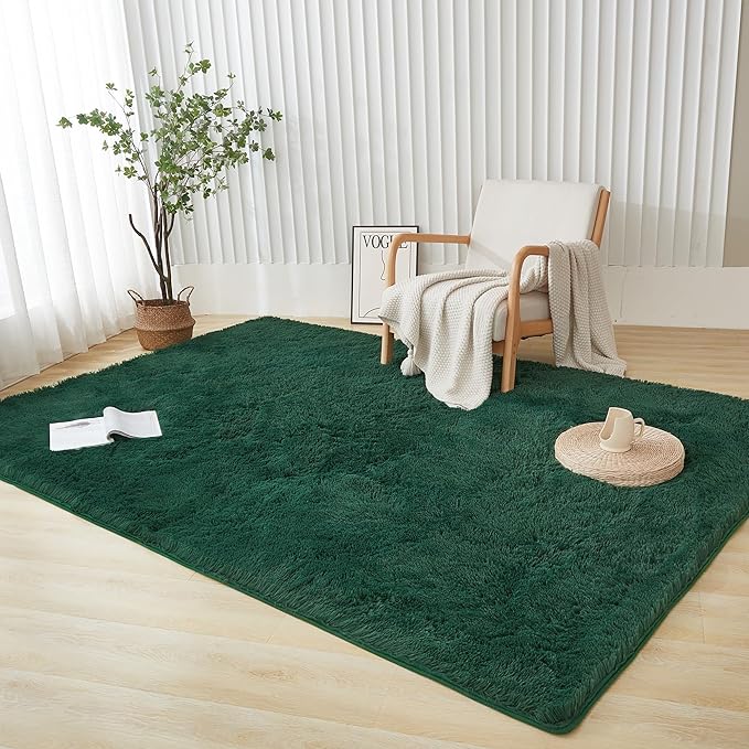 Andency 6x9 Area Rugs Emerald Green,Large Shag Fluffy Soft Shaggy Rugs for Living Room Bedroom, Non-Slip Thick Plush Carpet for Kids Girls and Boys, Dorm Nursery Home Decor Aesthetic