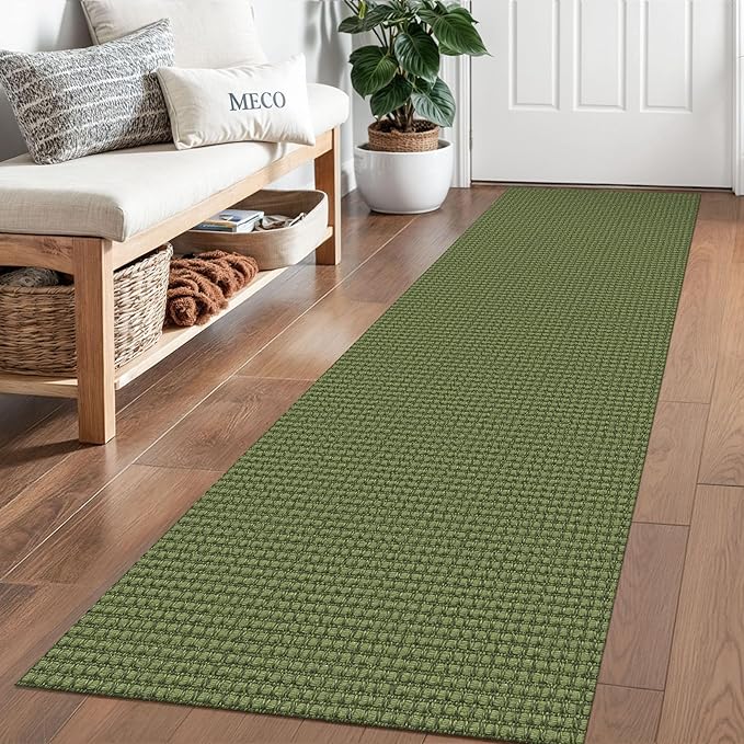 Braided Runner Rug 2x6 Ft Washable Runners for Hallways Non Slip Rubber Backed Kitchen Runners Cotton Entryway Runner Indoor, Woven Floor Carpet for Hall Kitchen Bedroom, Green