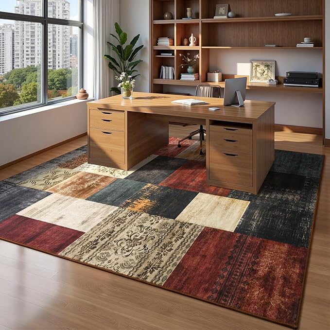 DweIke Large Modern Washable Area Rugs 8x10, Living Room Rug Non-Slip and Non-Shedding Large Rugs for Bedroom, Low Pile Indoor Rubber Backed Carpets for Dining Office Home Decor, Colorful