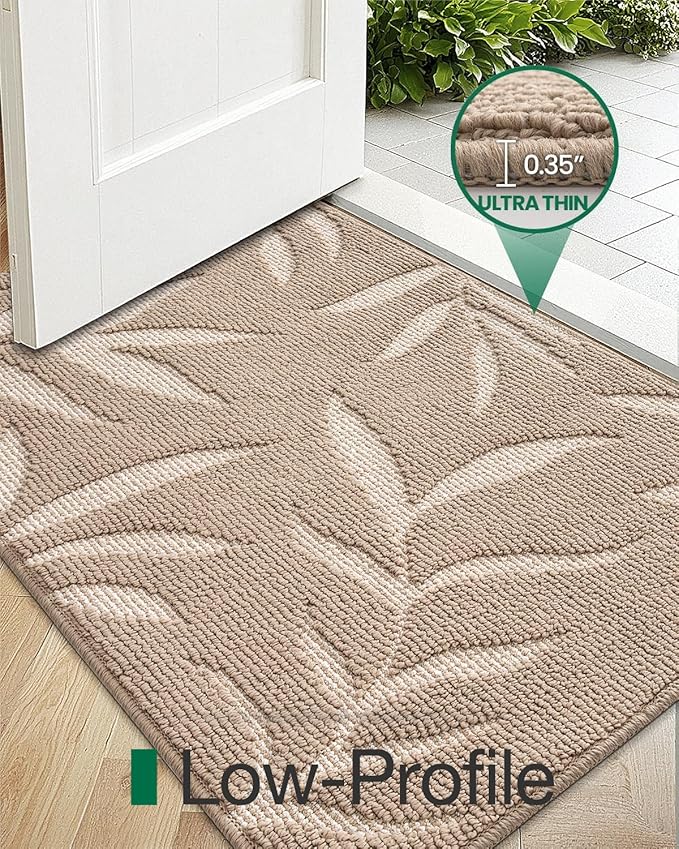LUMI Front Door Mat Indoor Entrance 36"x60", Low Profile Welcome Mat, Non-Slip Washable Doormat with Rubber Backing for Entrance, Patio, Garage, Beige