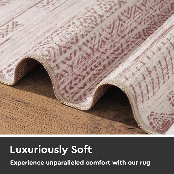 2x8 Pink Runner Rug Machine Washable Non Slip Area Rug Distressed Neutral Moroccan Boho Rug Ultra Soft Floor Runners for Hallways for Entryway Laundry Room Kitchen