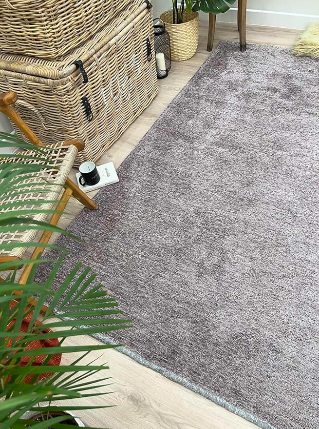 Alfa Rich 5x8 Dark Gray Washable Area Rugs for Living Room Bedroom Kitchen Cotton Decor Solid Rug