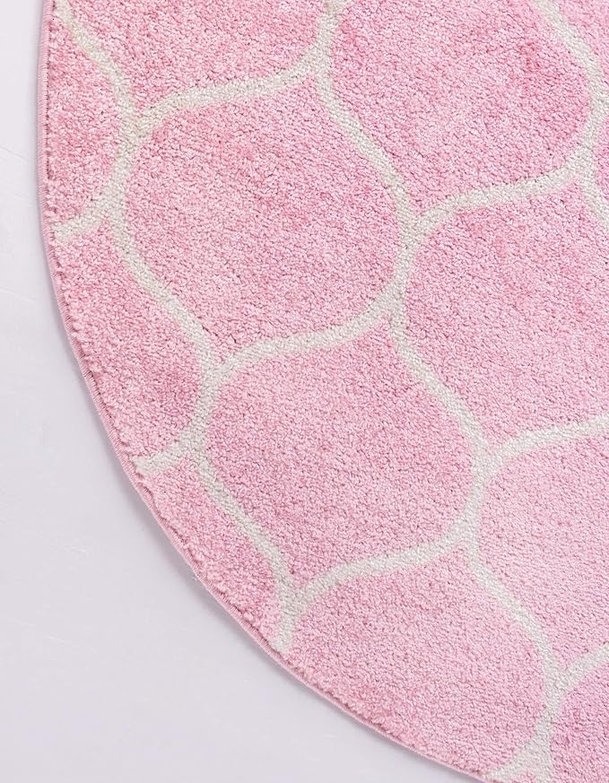 Rugs.com Lattice Frieze Collection Rug – 3' Round Light Pink Medium Rug Perfect for Kitchens, Dining Rooms