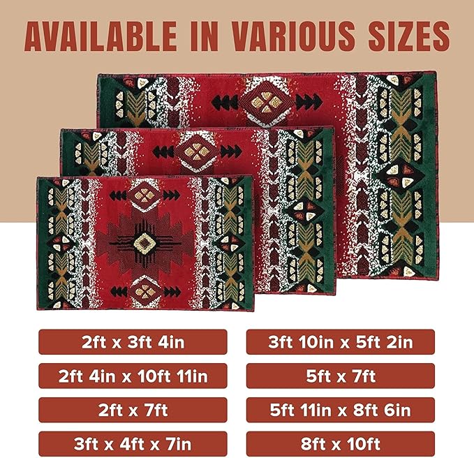 YHSF South West Native American Area Rug C318 (Red, 2 Feet 4 Inches x 10 Feet 11 Inches)