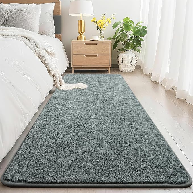 HQAYW 2x6 Soft Runner Rug for Hallways, Thickened Memory Foam Small Throw Bedside Rugs for Bedroom Living Room, Low Pile Washable Non Slip Carpet for Teens Kids Nursery Dorm Decor, Grey Green