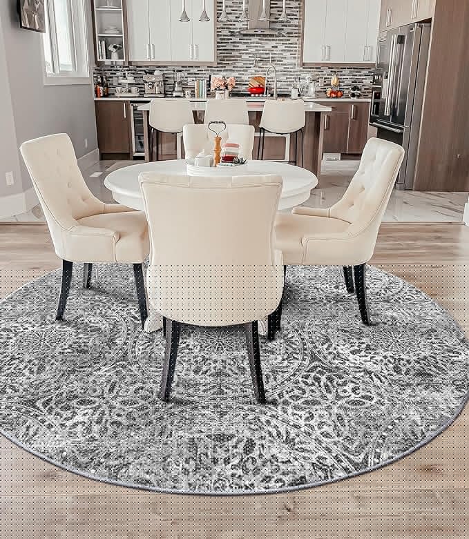 vivorug Round Rug 6ft Vintage-Inspired Round Area Rug Non-Slip Indoor Carpet for Living Room Bedroom Entryway, Stain Resistant Home Decor Circle Rug, Grey Medallion