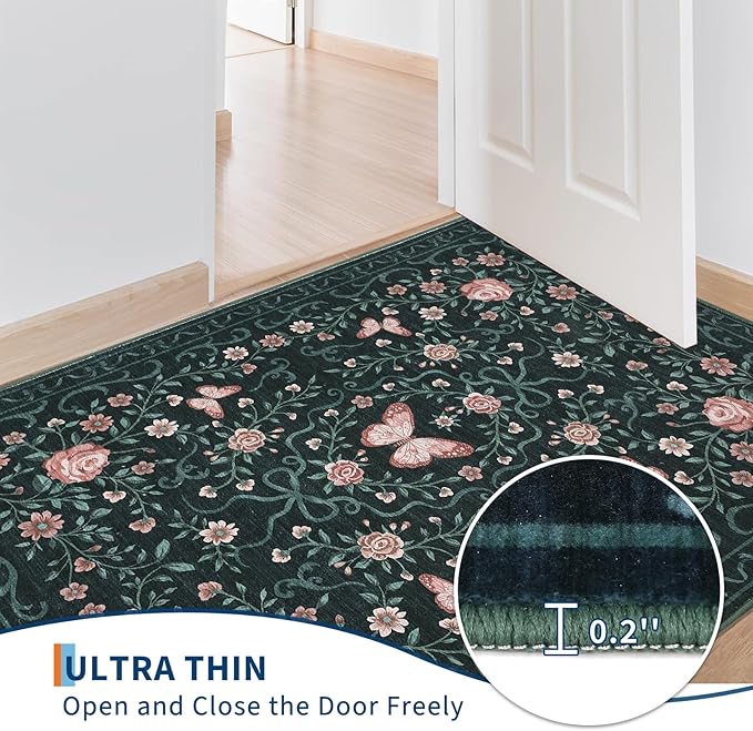 GarveeHome Area Rugs 9x12 Living Room Floral Rugs Non Slip Washable Large Bedroom Throw Carpet Stain Resistant Low Pile Black Bow Rugs Soft Boho Bow and Flower Carpets for Nursery Home Decor, 9x12
