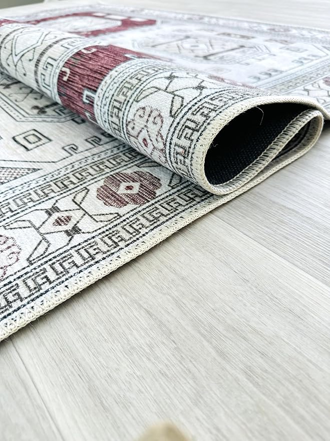 Fame Living Faded Oushak Rug, Turkish Vintage Floral Pastel Large Oversized Area Rugs for Living Room Dining Bedroom Kitchen Bathroom Nursery (848CrRd, 2'5" x 9'8")