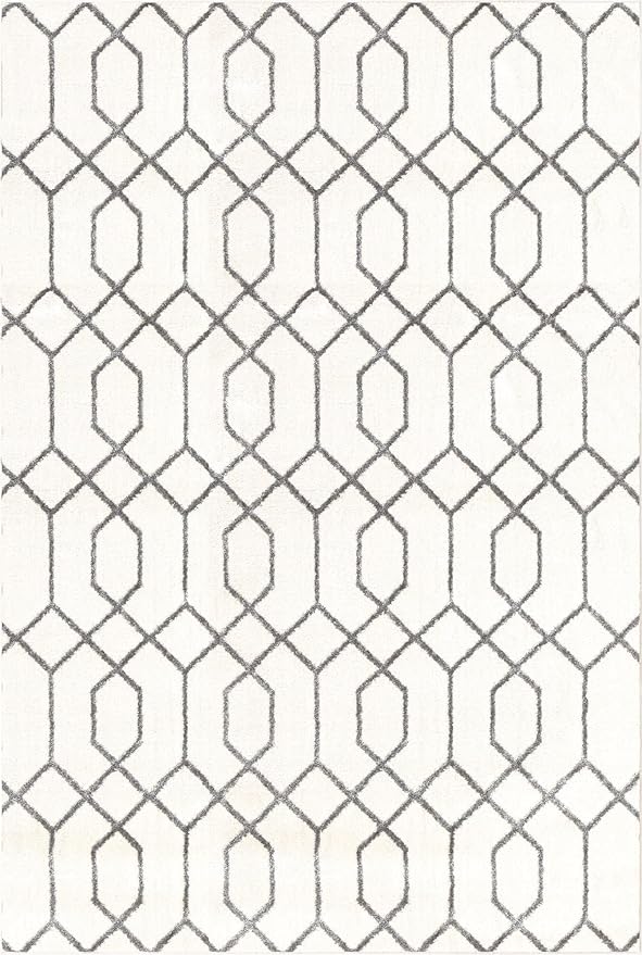 Unique Loom Glam Collection Area Rug - Trellis (6' 1" x 9' Rectangle, White Silver/ Silver)