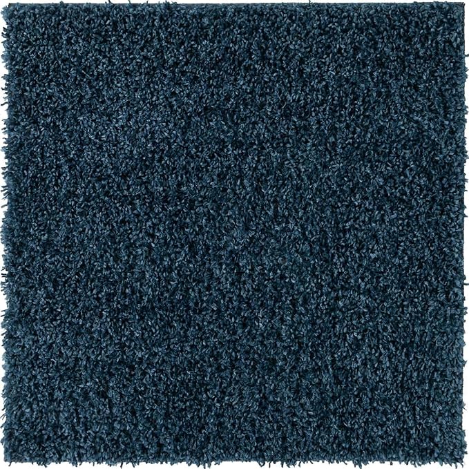 Unique Loom Davos Shag Collection Area Rug - Solid (3' 3" Square, Marine Blue)