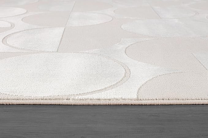 Beverly Rug Modern Geometric Area Rug 4x6 Low-High Pile Durable Soft Abstract Circular Indoor Rugs for Living Dining Room Office Stain Resistant Non Shedding Casual Indoor Carpet Beige White 4 x 6