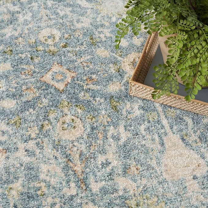Nourison Home Astra Machine Washable Teal Beige 6'7" x 9' Area Rug Easy Clean, Non Shedding, Bed Room, Living Room, Dining Room, Kitchen (7' x 9')