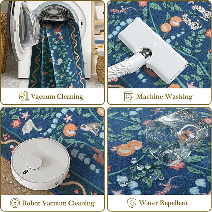 Collive Kitchen Runner Rugs Non Slip, Washable Jungle Animal Carpet Runners for Hallway Bathroom 2.6x8ft, Soft Bedroom Rug Blue Ultra Thin Stain Resistant Indoor Mats for Entryway, Bedside
