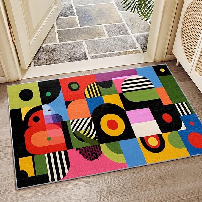 Love Rugs for Bedroom - Colorful Abstract Pop Art Area Rug 5x8, Hippie Aesthetic Funky High Traffic Anti Slip Carpets Home Decor #C060