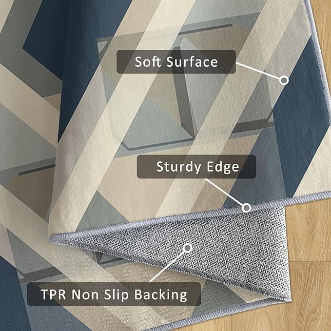 Geometric Rug, Washable 5x7 Rug for Living Room, Modern Abstract Patterned Indoor Carpet, Geometric Decor for Home, Bedroom, Soft Non Slip Thin Design FER98