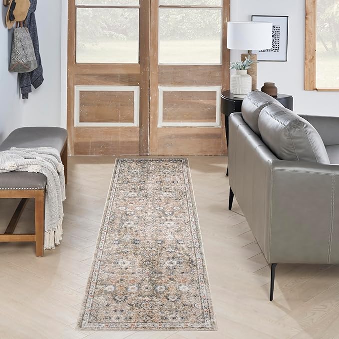 Nourison Home Astra Machine Washable Silver Taupe 2'2" x 8' Area Rug - Easy Clean, Non Shedding, Bed Room, Living Room, Dining Room, Kitchen (8' Runner)