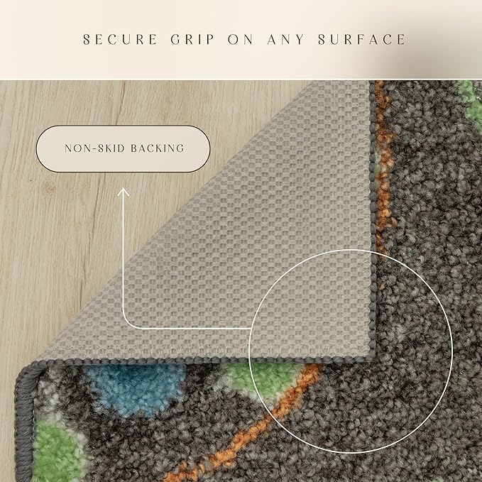 Maples Rugs Reggie Floral Kitchen Rug - Made in USA - Washable, Non Slip Indoor Carpet for Entryway, Foyer, Kitchen, and Bathroom, 1'8 x 2'8, Dark Grey