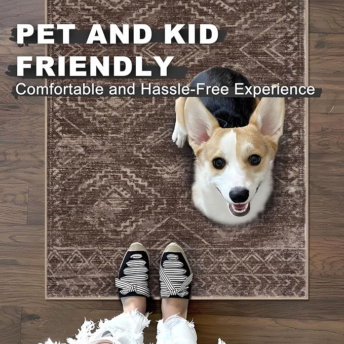 KILOCOCO Hallway Runner Rug 2'x8' Runners for Hallways Washable Runner Rug Non Slip Laundry Room Rug Low-Pile Rug Runner for Bedroom Kitchen Living Room Boho Rug, Rust Red