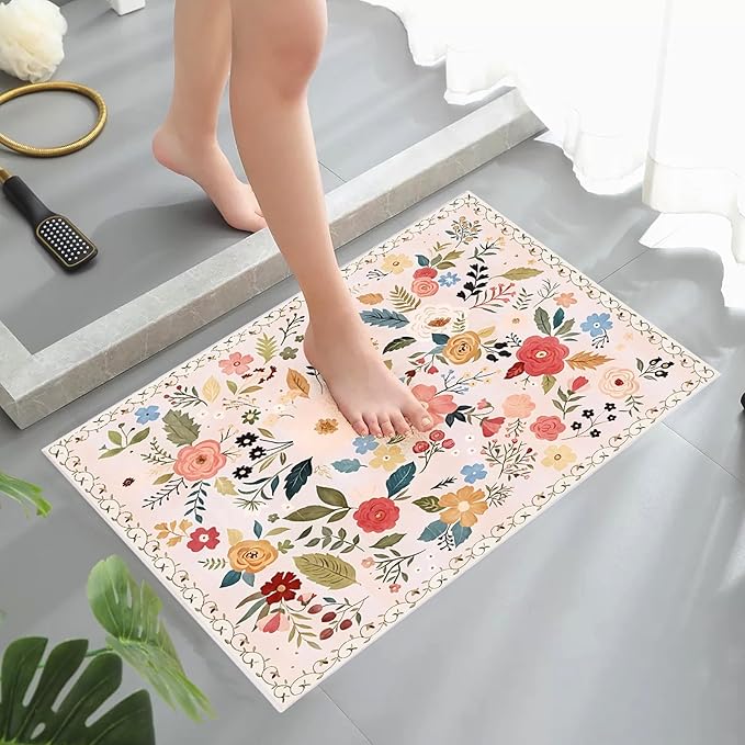 Floral Rug Door Mat Indoor Entrance 2x3 Rug Washable Small Area Rug Non-Slip Low-Pile Floor Carpet for Indoor Entryway Front Entrance Kids Room（Pink）
