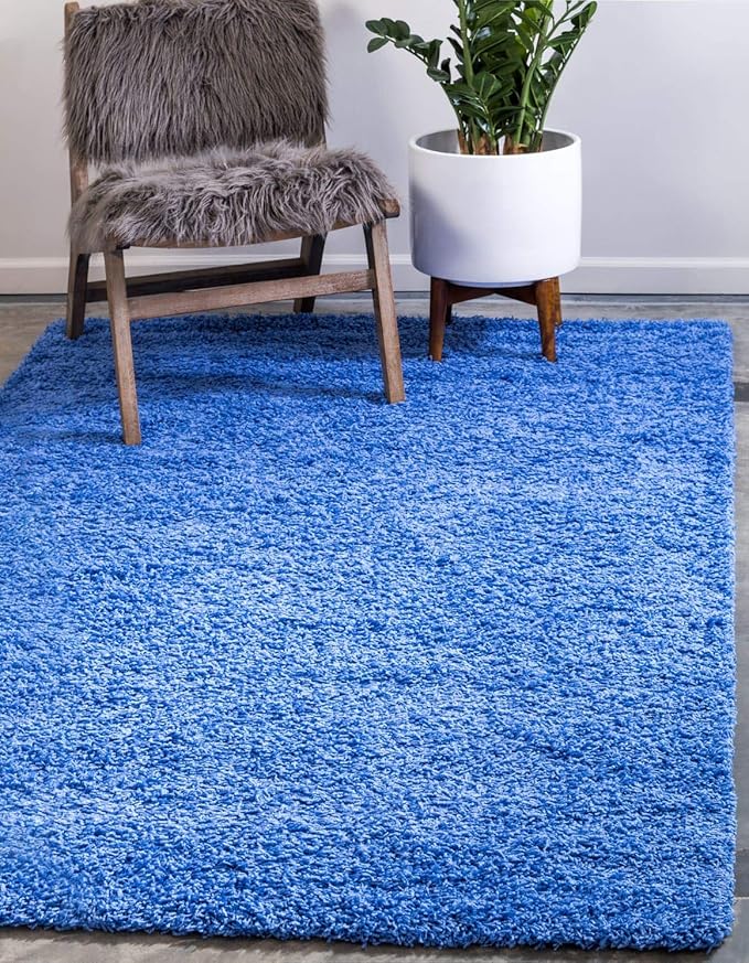 Unique Loom Solid Shag Collection Area Rug (4' 1" x 6' 1" Rectangle, Periwinkle Blue)