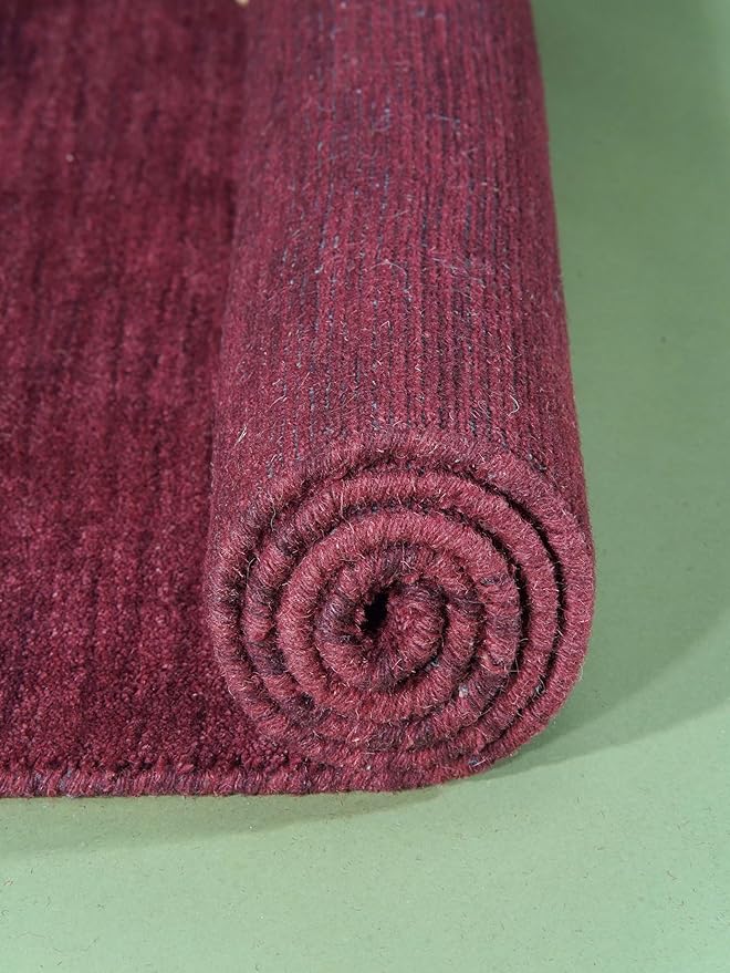 Hand Knotted Loom Wool ECO-Friendly Area Rugs - 2'6"x8', Runner, Dark Red Color, Solid Plain Design, High Pile Handmade Anti Skid Area Rugs for Living Room, Bed Room (L00111)