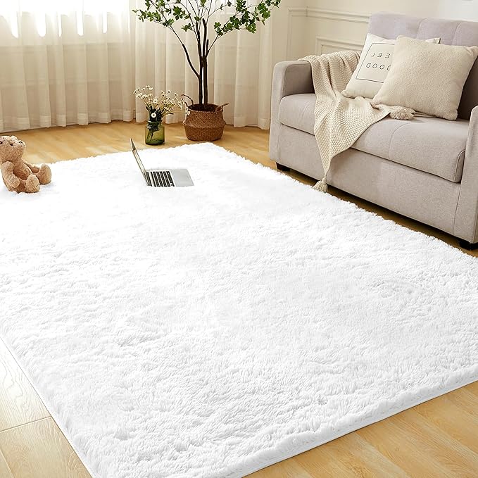 Andency 6x9 Area Rugs White,Large Shag Fluffy Soft Shaggy Rugs for Living Room Bedroom, Non-Slip Thick Plush Carpet for Kids Girls and Boys, Dorm Nursery Home Decor Aesthetic