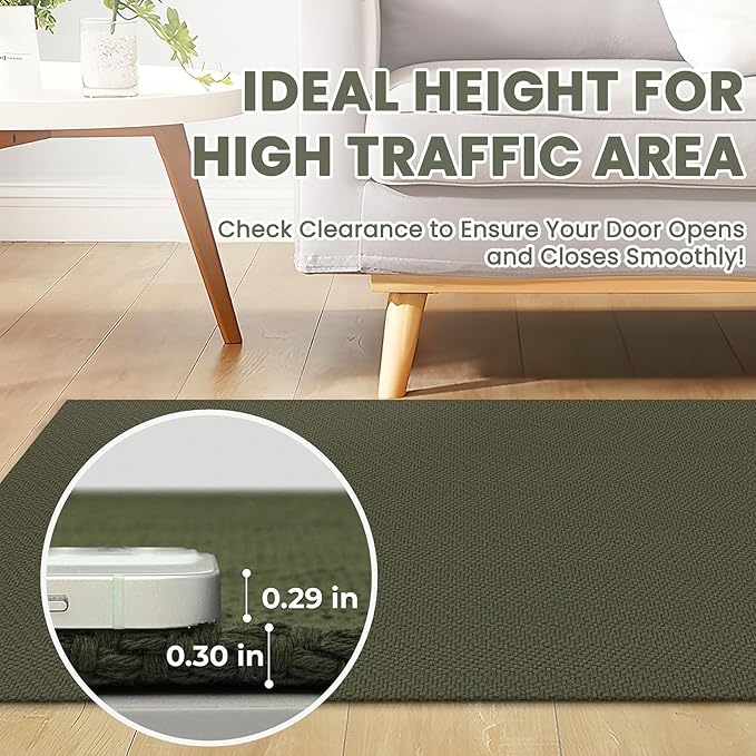 Braided Area Rug 3x5 Ft Washable Rugs for Entryway Throw Rugs with Rubber Backing Boho Door Mat Indoor Entrance Cotton Kitchen Mats Woven Front Door Carpet for Foyer Living Room, Dark Green